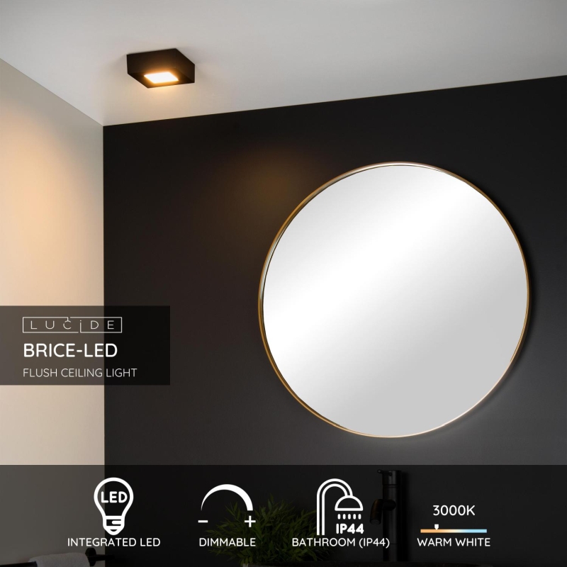 Lucide BRICE-LED - Zapustené stropné svietidlo Kúpeľňa - LED Dim. - 1x8W 3000K - IP44 - Čierna